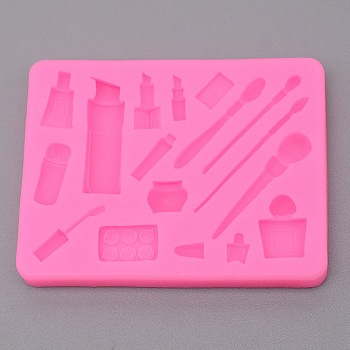DIY Food Grade Silicone Cosmetics Molds, Resin Casting Molds, For DIY UV Resin, Epoxy Resin Jewelry Making, Mixed Shapes, Hot Pink, 70x92x12mm, Inner Diameter: 9~51x4~19mm