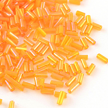 AB Color Plated Glass Bugle Beads, Transparent Colours Rainbow, Dark Orange, 4~4.5x2mm, Hole: 1mm, about 450g/bag, 14000pcs/bag