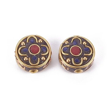 Handmade Indonesia Beads, with Brass Findings, Flat Round, Blue, 15x8mm, Hole: 2mm