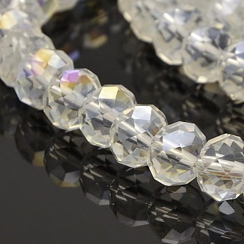 Electroplate Glass Rondelle Beads Strands, AB Color Plated, Faceted, Clear AB, 10x8mm, Hole: 1mm, 
72pcs/strand, 22.4 inch