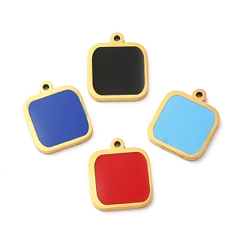 304 Stainless Steel Enamel Pendants, Square Charm, Golden, Mixed Color, 13x11x1.4mm, Hole: 1mm