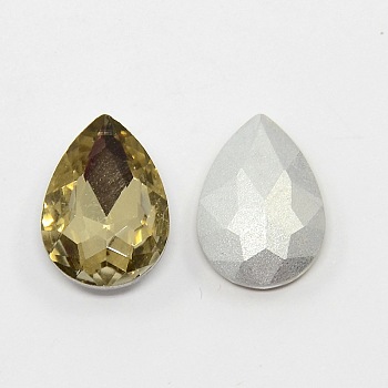 Glass Pointed Back Rhinestone, Back Plated, Faceted, Teardrop, Pale Goldenrod, 18x13x6mm