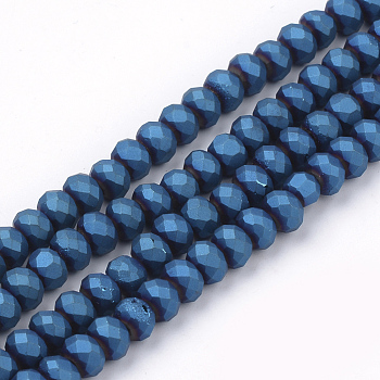 Electroplate Glass Beads Strands, Faceted, Matte Style, Rondelle, Dodger Blue, 4mm, Hole: 1mm, about 150pcs/strand, 18.9 inch