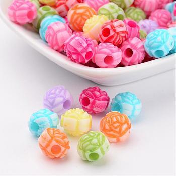 Mixed Craft Acrylic Rose Flower Beads, about 11mm in diameter, 9.5mm thick, hole: 3mm