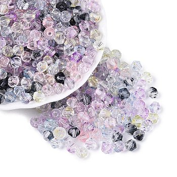 Transparent Glass Seed Beads, with Glitter Powder, Bicone, Mixed Color, 6x5~5.5mm, Hole: 1.2~1.5mm, about 2250pcs/pound