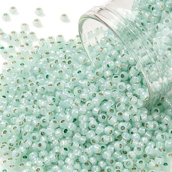 TOHO Round Seed Beads, Japanese Seed Beads, (PF2118) PermaFinish Light Mint Opal Silver Lined, 11/0, 2.2mm, Hole: 0.8mm, about 50000pcs/pound