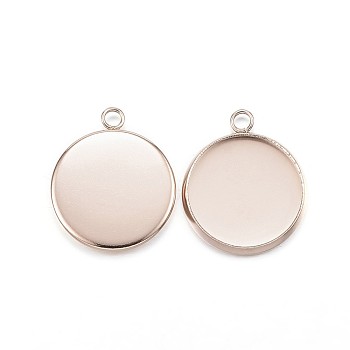 Ion Plating(IP) 304 Stainless Steel Pendant Cabochon Settings, Plain Edge Bezel Cups, Flat Round, Rose Gold, Tray: 14mm, 19x16x2mm, Hole: 2mm
