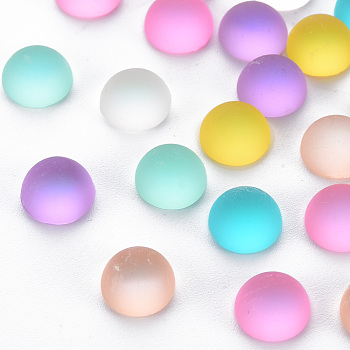Electroplate Resin Cabochons, with Frosted, Half Round, Mixed Color, 8x4mm