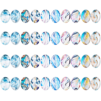 40Pcs 4 Sets Glass Cabochons, Oval, Quicksand Pattern, Mixed Color, 25x18x5mm, 10pcs/set