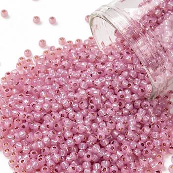 TOHO Round Seed Beads, Japanese Seed Beads, (PF2106) PermaFinish Dark Pink Opal Silver Lined, 11/0, 2.2mm, Hole: 0.8mm, about 50000pcs/pound