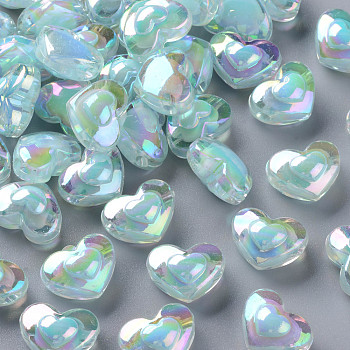 Transparent Acrylic Beads, Bead in Bead, AB Color, Heart, Light Blue, 13x17x9.5mm, Hole: 2.5mm, about 420pcs/500g