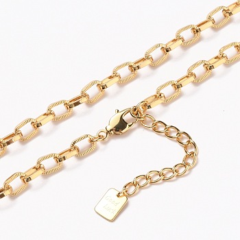 Brass Cable Chain Necklaces, with Lobster Claw Clasps, Long-Lasting Plated, Textured, Word Good Luck, Real 18K Gold Plated, 22-1/2 inch(57cm)
