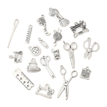 Tibetan Style Alloy Pendants, Sewing Tools, Antique Silver, 13.5~38x4.5~22x1~7mm, Hole: 1.6~7mm, 18 styles, 1pc/style, 18pcs/set