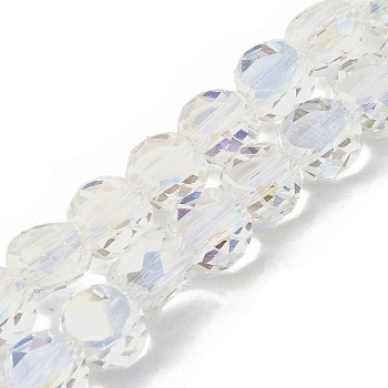 Electroplate Glass Beads Strands, Flat Round, AB Color Plated, Faceted, Clear AB, 8x5mm, Hole: 1.2mm, about 54pcs/strand, 15.51 inch(39.4cm)