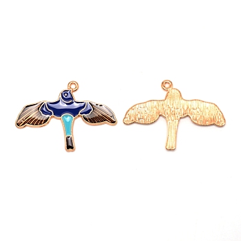 Zinc Alloy Enamel Pendants, Light Gold, Swallow, Dark Blue, 24.5x34.5x1.2mm, Hole: 1.5mm