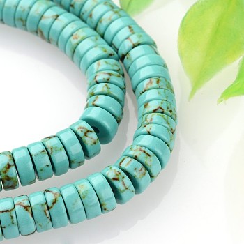 Dyed Synthetic Turquoise Beads Strands, Heishi Beads, Flat Round/Disc, Turquoise, 3x8mm, Hole: 1mm, about 143pcs/strand, 15.7 inch