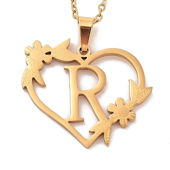 Vacuum Plating 201 Stainless Steel Pendant Necklaces, Letter R, 12.28 inch(31.2cm)
