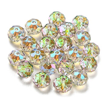 Transparent Electroplate Glass Beads, Faceted, Rondelle, Green Yellow, 6x4.5mm, Hole: 1.2mm, 100pcs/bag