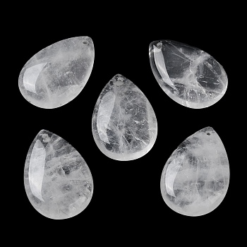 Natural Quartz Crystal Pendants, Rock Crystal Pendants, Teardrop Charms, 30.5x20x6mm, Hole: 1mm