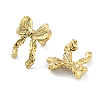 304 Stainless Steel Stud Earrings, Bowknot, Real 14K Gold Plated, 22x19.5mm