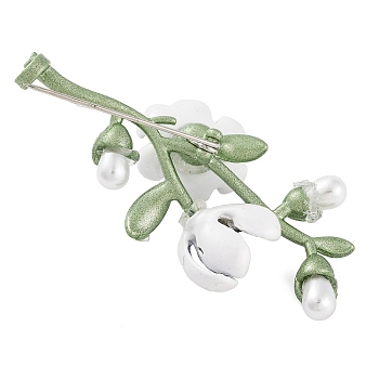 Alloy & Plastic Pearl Flower Brooch, Flower Enamel Pins for Women, Dark Sea Green, 54x36mm