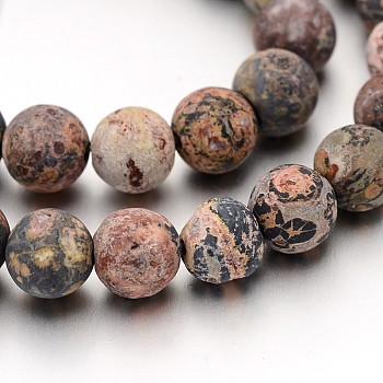 Frosted Round Natural Leopard Skin Jasper Bead Strands, 8mm, Hole: 1mm, about 47pcs/strand, 15 inch
