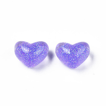 Translucent Acrylic Cabochons, with Glitter Powder, Heart, Medium Slate Blue, 14x18x12mm