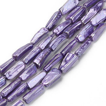 Spray Painted Natural Freshwater Shell Beads Strands, Shell Shards, Nugget Stick, Medium Purple, 15~20x5~13x3~10mm, Hole: 0.8mm, about 23pcs/strand, 15.35 inch~17.32 inch(39~44cm)
