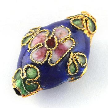 Handmade Cloisonne Beads, Rhombus, Sapphire Blue, 21mm long, 13mm wide, 8mm thick, hole: 2mm