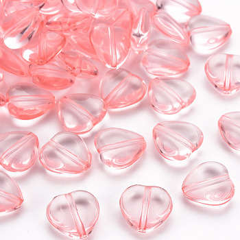 Transparent Acrylic Beads, Heart, Pink, 13.5x13.5x5.5mm, Hole: 1.5mm, about 775pcs/500g