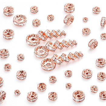 Brass Rhinestone Spacer Beads, Grade AAA, Straight Flange, Nickel Free, Rose Gold Metal Color, Rondelle, Crystal, 74x72x17mm, 120pcs/box