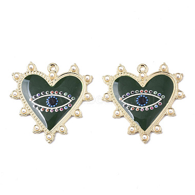 Light Gold Dark Green Heart Alloy+Enamel Pendants