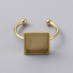 201 Stainless Steel Open Cuff Ring Findings, Bezel Cup Ring Settings, Square, Golden, Square Tray: 10.5x10.5mm, US Size 8 1/2(18.5mm)(STAS-WH0033-33B)