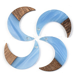 Opaque Resin & Walnut Wood Pendants, Moon, Cornflower Blue, 28x22x3mm, Hole: 2mm(RESI-S389-056B-C01)