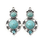 Tibetan Style Alloy & Acrylic Pendants, Gourd Charms, Antique Silver, Turquoise, 39.5x21x6.5mm, Hole: 1.8mm(FIND-B058-05AS)