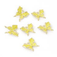 Alloy Enamel Pendants, Golden, Butterfly, Yellow, 20x19x4mm, Hole: 2.5mm(FIND-E026-06G-02)