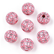 Printed Schima Wooden Beads, Round with Feeding-Bottle Pattern, Hot Pink, 16x14.5mm, Hole: 3.8mm(WOOD-T021-108A)