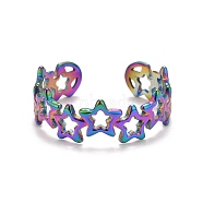 Rainbow Color Ion Plating(IP) 304 Stainless Steel Star Wrap Open Cuff Ring for Women, US Size 7(17.3mm)(RJEW-A005-36MC)