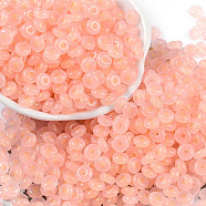 Transparent Colours Glass Seed Beads, Donut, Light Salmon, 6.5x3mm, Hole: 1.8mm, about 1363pcs/pound(SEED-P008-01B-11)