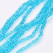 Transparent Glass Beads Strands, Faceted, Rondelle, Dark Turquoise, 3x2mm, Hole: 0.5mm, about 160~165pcs/strand, 15.35 inch~15.75 inch(39~40cm)(X-GLAA-R135-2mm-08)