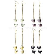 Butterfly Glass Dangle Earrings, Golden Tone 304 Stainless Steel Cable Chain Tassel Earrings for Women, Mixed Color, 97.5mm(EJEW-JE05858)