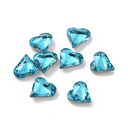 Glass Rhinestone Cabochons, Pointed Back & Silver Back Plated, Heart, Indicolite, 8x8x3mm(GGLA-P002-09A-02)