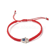 Hamsa Hand /Hand of Miriam with Evil Eye Braided Bead Bracelet for Girl Women, Red, Inner Diameter: 2~3-1/8 inch(5~8cm)(BJEW-JB06911-01)