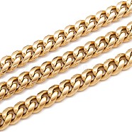 304 Stainless Steel Cuban Link Chain, Unwelded, with Spool, Golden, 9.5x8x3.5mm, 16.4 Feet(5m)/roll(STAS-B019-02B-G)