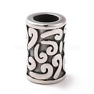 304 Stainless Steel European Beads, Large Hole Beads, Column with Auspicious Clouds, Antique Silver, 15.5x10mm, Hole: 6mm(STAS-M301-14AS)