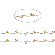 Handmade Brass Scalloped Bar Chains, with Glass Charms and Spool, Soldered, Long-Lasting Plated, Flat Round, Real 18K Gold Plated, 18.5x1mm, about 32.8 Feet(10m)/roll(CHC-I027-02G)