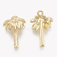 Brass Charms, Real 18K Gold Plated, Coconut Tree, 14.5x9x3.5mm, Hole: 1mm(KK-S348-041)