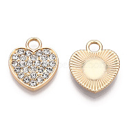 Alloy Rhinestone Pendants, Heart, Crystal, Light Gold, 17x15x3mm, Hole: 3mm(PALLOY-S133-003LG)