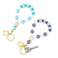 1 Set Wristlet Keychain Silicone Beaded Bracelet Keychain, Mother's Day Wrist Keychain for Women and Girls, Gray, 20.5cm, 2pcs/set(KEYC-FH0001-33B)