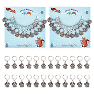 Alloy Paw Print Charm Locking Stitch Markers, 304 Stainless Steel Clasp Stitch Marker, Antique Silver, 3.1cm, 12pcs/set(HJEW-PH01787)